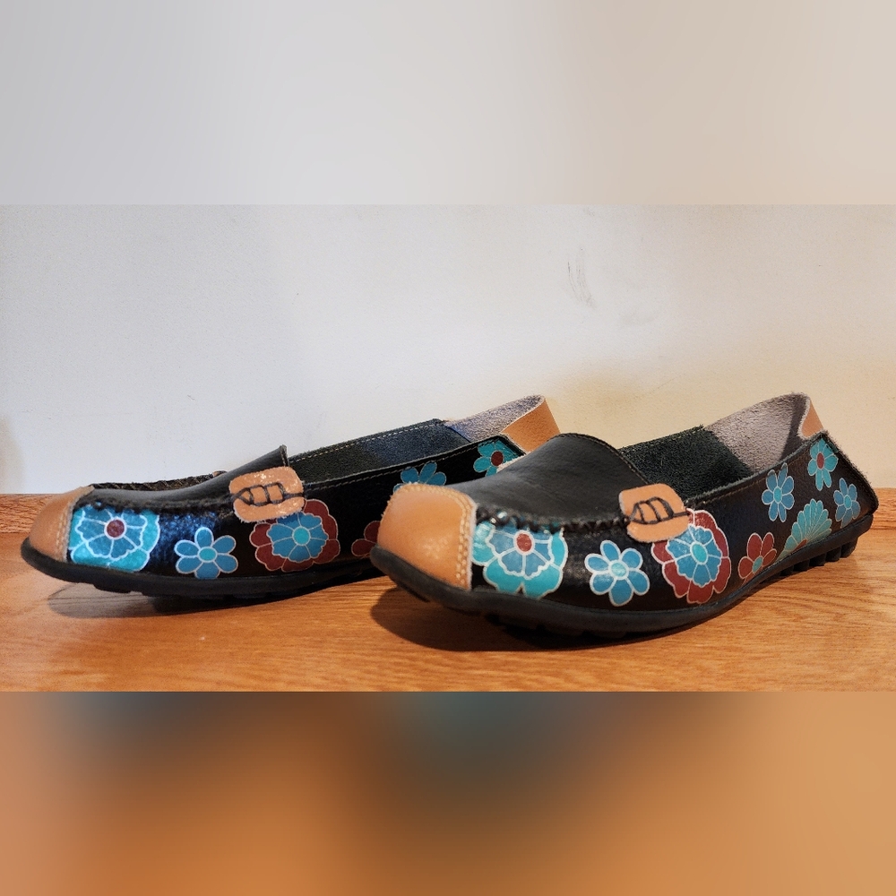 Black and Tan Flats with Whimsical Owl Design